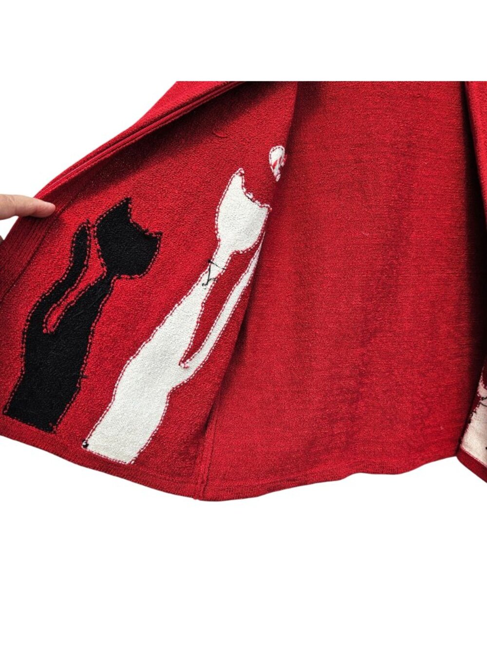Allison Daley Vintage 90s Red Cat Knit Sweater Vest Zip M/L - Picture 10 of 14